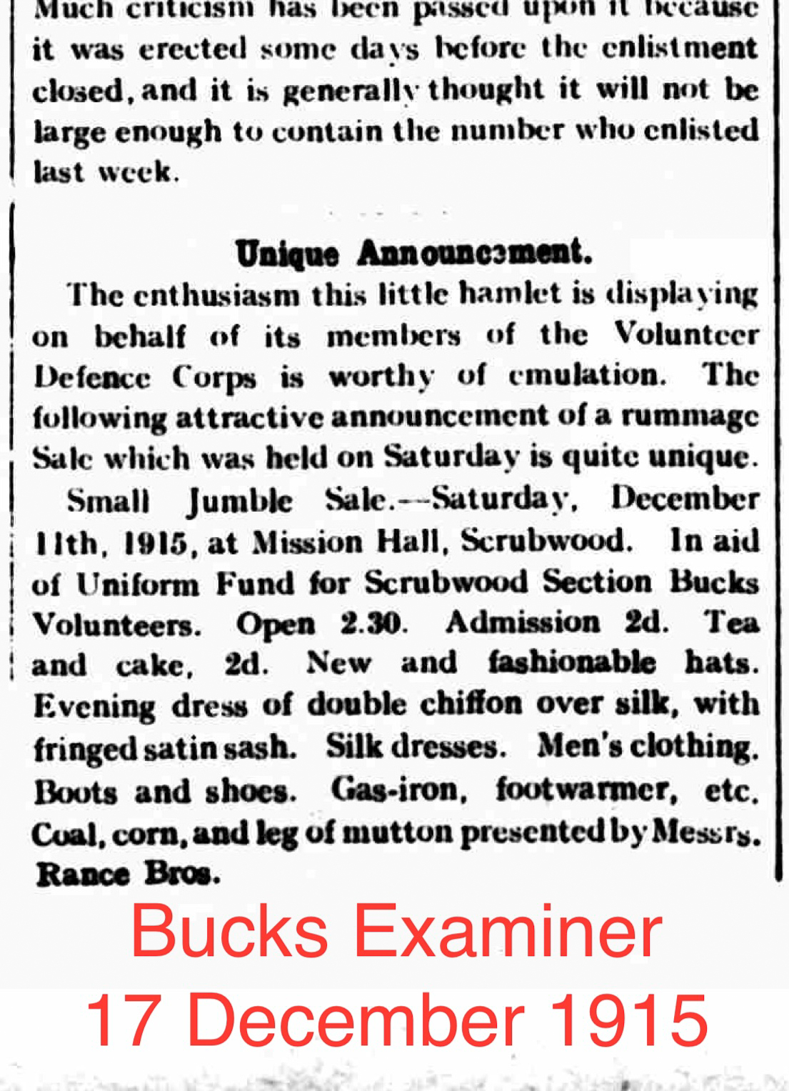 Missionhall 1915Jumblesale